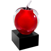 AGS60 - 5 3/4" Red and Clear Glass Apple with Black Base