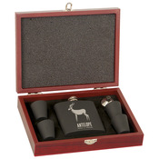 FSK12  Matte Black Flask Gift Set with Rosewood Finish Box 