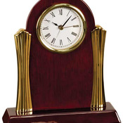T007  Rosewood Piano Finish Desk Clock with Gold Metal Columns 