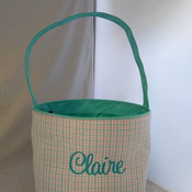 Easterbasket01 Teal and Pink plaid basket with Embroidery