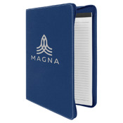 GFT842 - 9 1/2" x 12" Blue/Silver w/Zipper Laserable Leatherette Portfolio with Notepad