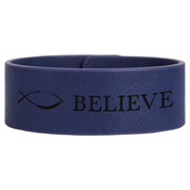 GFT585 - 9 1/2" x 1" Blue/Black Laserable Leatherette Cuff Bracelet