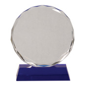 CRY501L - 7" Round Facet Crystal on Blue Pedestal Base