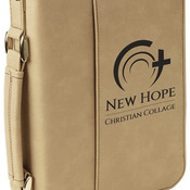 GFT285  6 3/4" x 9 1/4" Light Brown Leatherette Book/Bible Cover with Zipper & Handle