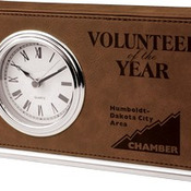 LLC202  Dark Brown Leatherette Horizontal Desk Clock