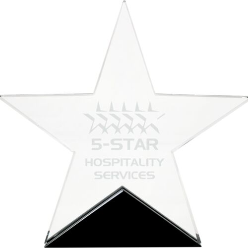 STG22 - 6 3/4" x 6 1/2" Clear Glass Star on Black Base Thumbnail