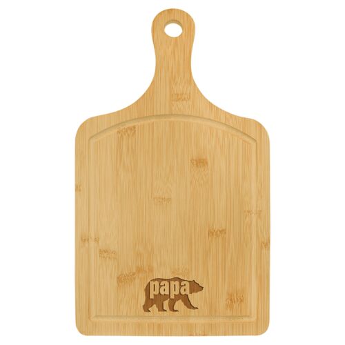 GFT448 - 15 1/2" x 9" Bamboo Cutting Board Paddle Shape with Drip Ring Thumbnail