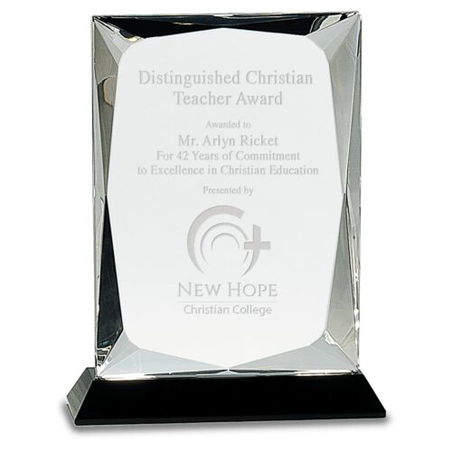 CRY057L - 8" Clear Crystal Rectangle on Black Base Thumbnail