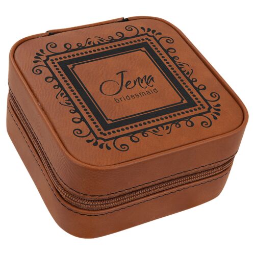 GFT2301 - 4" X 4" Rawhide Laserable Leatherette Travel Jewelry Box with Tan Lining Thumbnail