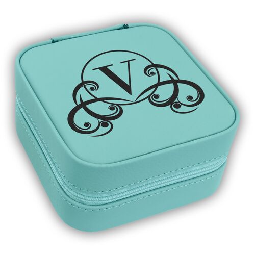 JDS GFT2305 - 4" X 4" Teal Laserable Leatherette Travel Jewelry Box with Tan Lining GFT2305  GFT2305 - 4" X 4" Teal Laserable Leatherette Travel Jewelry Box with Tan Lining Thumbnail