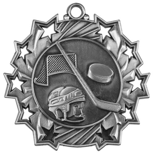 TS408S - 2 1/4" Antique Silver Hockey Ten Star Medal Thumbnail