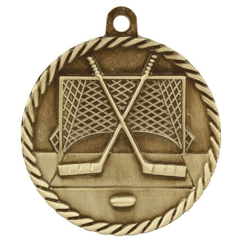 HR730G - 2" Antique Gold Hockey High Relief Medal Thumbnail