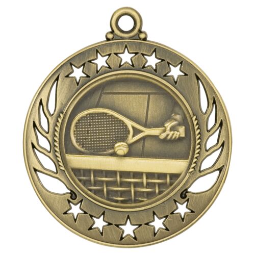 GM116G - 2 1/4" Antique Gold Tennis Galaxy Medal Thumbnail
