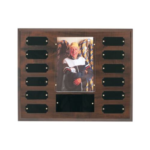 PTP3 - 12 Plate w/ 4" x 6" Photo Holder, Completed Cherry Finish Perpetual Plaque Thumbnail