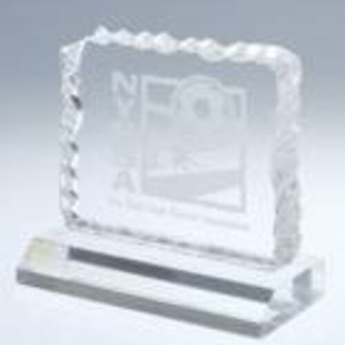 JDS CIA2C 4 1/2" x 3 1/2" Clear Cracked Ice Acrylic Blank with Base CIA2C CIA2C 4 1/2" x 3 1/2" Clear Cracked Ice Acrylic Blank with Base Thumbnail