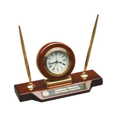 T154  Roswewood Piano Finish Desk Clock with 2 Pens  Thumbnail