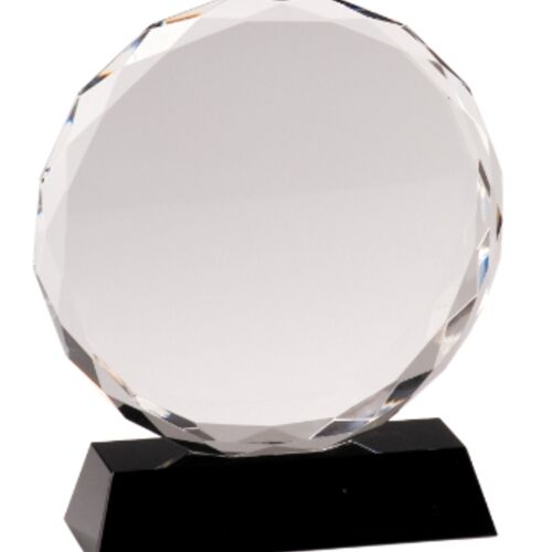 JDS CRY001L - 7" Round Facet Crystal on Black Pedestal Base CRY001L CRY001L - 7" Round Facet Crystal on Black Pedestal Base Thumbnail