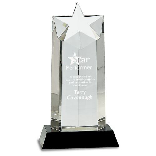 CRY010L - 10" Crystal Star Column on Black Pedestal Base Thumbnail