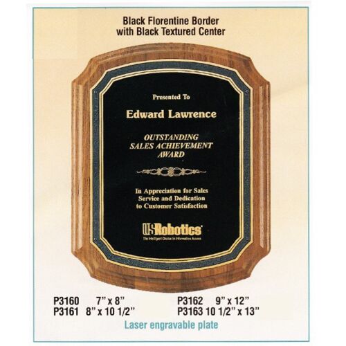 P3161 - 8" X 10-1/2" WALNUT PLAQUE WITH FLORENTINE BORDER  Thumbnail