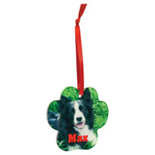 SAC109 - 3 3/4" x 3 1/2" Paw Acrylic Ornament with Red Ribbon