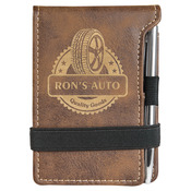 GFT715 - 3 1/4" x 4 3/4" Rustic/Gold Laserable Leatherette Mini Notepad with Pen