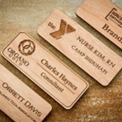 Nametag, engraved WOOD, engraved logo or no logo