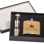 FSK655SET  Leather Flask Set in Black Presentation Box 