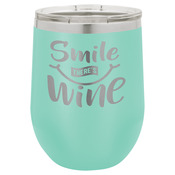 LTM856-Polar Camel 12 oz. Matte Teal Vacuum Insulated Stemless Wine Glass w/Lid