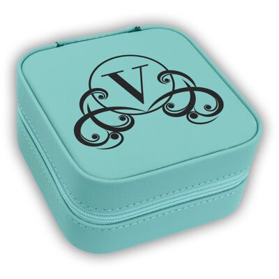 JDS GFT2305 - 4" X 4" Teal Laserable Leatherette Travel Jewelry Box with Tan Lining GFT2305  GFT2305 - 4" X 4" Teal Laserable Leatherette Travel Jewelry Box with Tan Lining Thumbnail