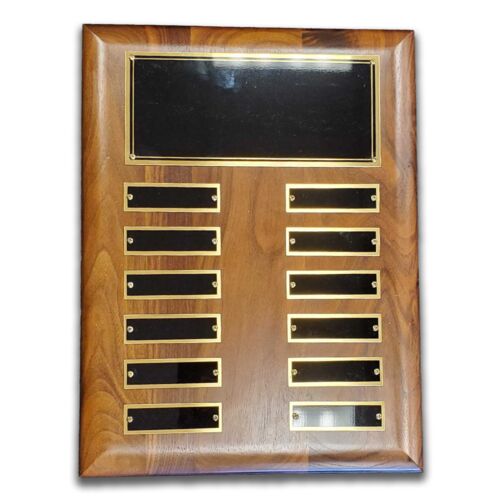 ARC-2424 - PERPETUAL PLAQUE SOLID WALNUT SOLID BRASS BLACK HEADER AND 12 ENGRAVING PLATES  Thumbnail